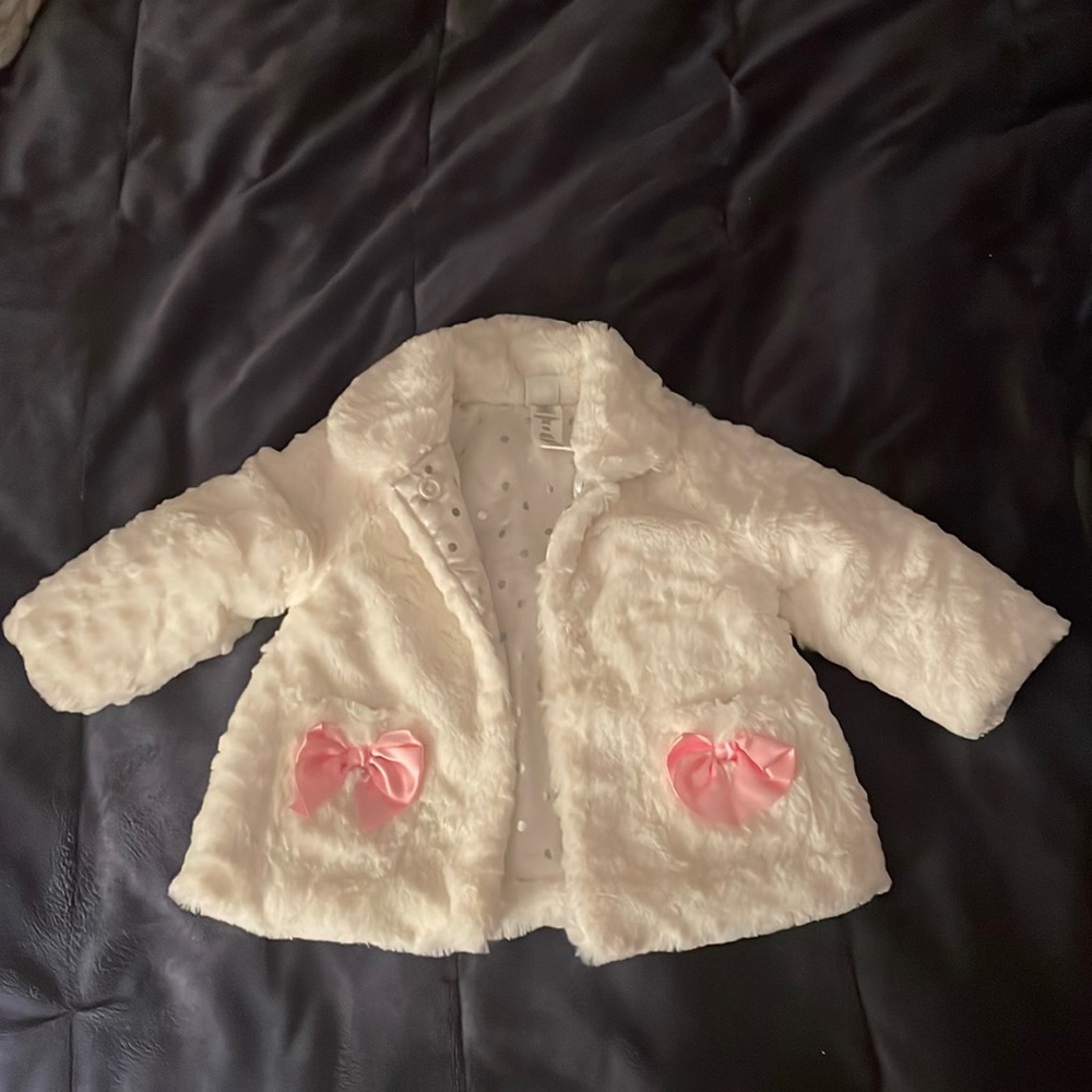 Little Me white faux fur coat for baby